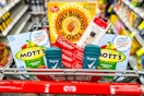 mott's fruit snacks, honey bunches of oats, colgate toothpaste, sally hansen hard as nails tint, and degree deodorant in a cart