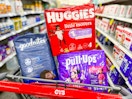 cvs shopping cart with huggies, pull-ups, goodnites