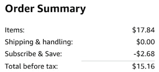 an amazon order summary ending in $15.16