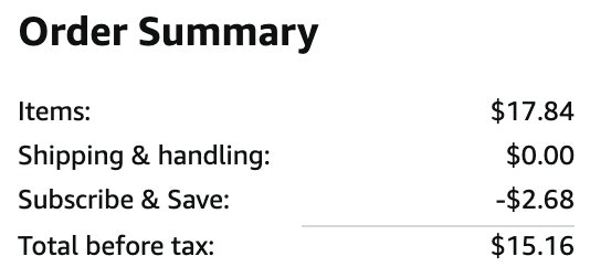 an amazon order summary ending in $15.16