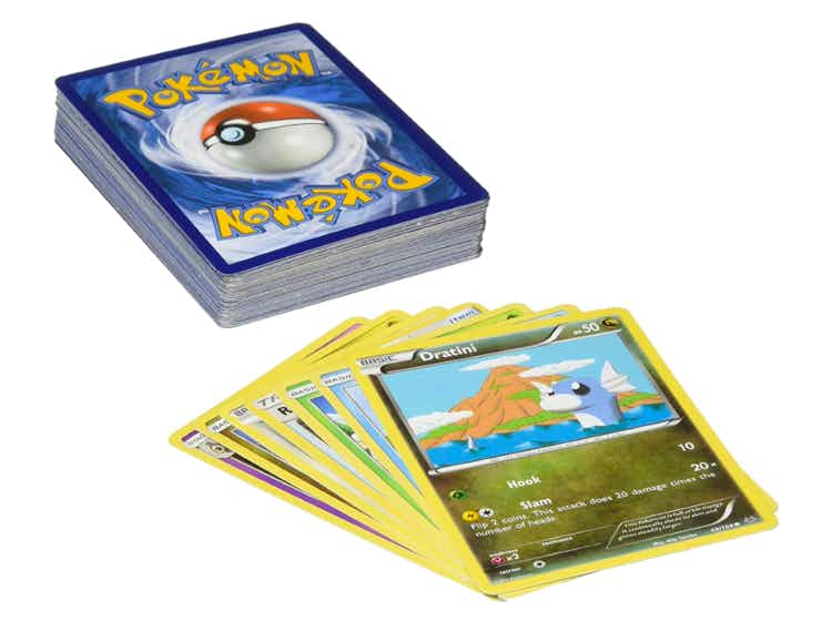 Stacks of Pokemon cards