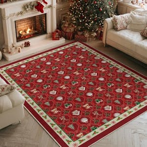 Red Xmas Ball Bear Area Rug