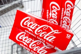 coca cola soda 12 packs in shopping cart