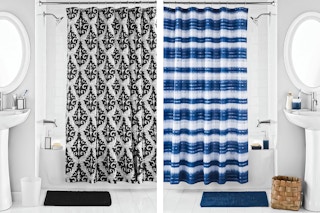2 lifestyle images of the Mainstays 17-piece bathroom set