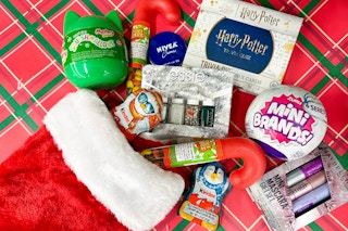 stocking stuffers coming out of a stocking