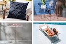 4 outdoor items from Lowe's: Pillow, Chair, Umbrella & Lounge Chair