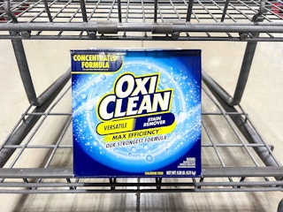 box of oxiclean stain remover on shopping cart