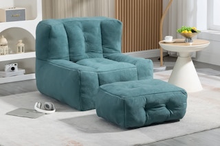 Lifestyle image of Porkiss green Oversized Bean Bag Chair w/ Ottoman in home setting