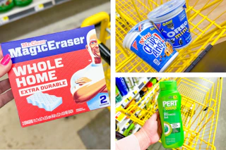 dollar general mr. clean, oreo, chips ahoy, pert plus 3-photo collage