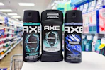 axe deodorant body spray on store shelf