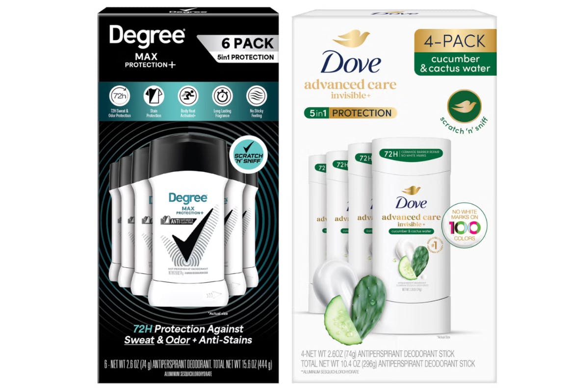 1 Degree Deodorant 6-Pack & 1 Dove Deodorant 4-Pack