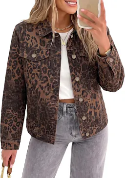 Women's Leopard Print Denim Jacket