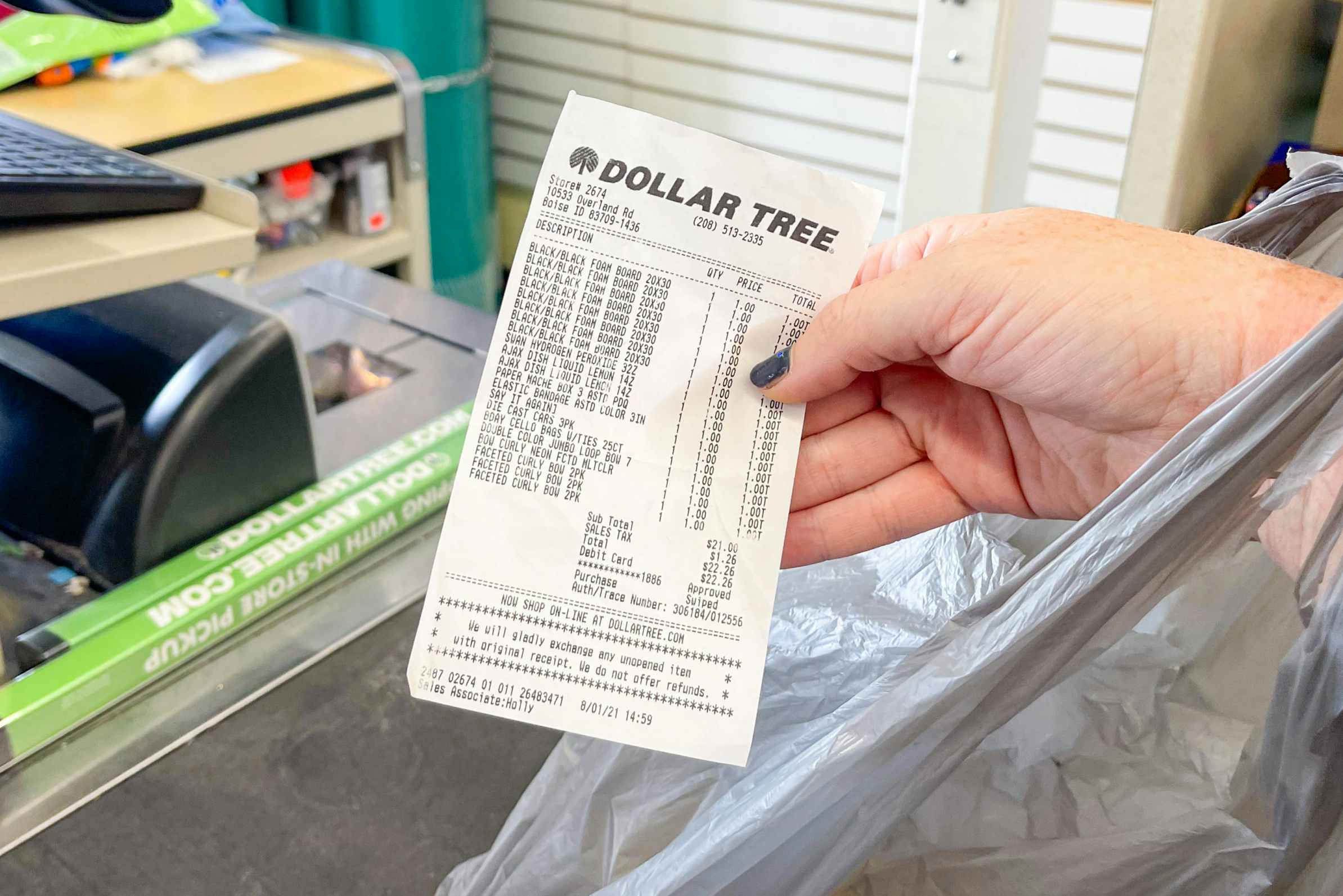 dollar tree receipt at checkout