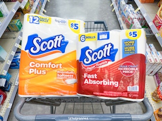 scott toilet paper and paper towels in walgreens cart