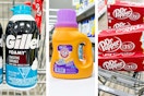 collage image of gillette shave foam, arm and hammer detergent, and dr pepper soda