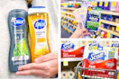 collage image of dial body wash, gillette and venus razors, and scott paper towels