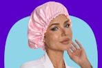 woman wearing pink bonnet on KCL template