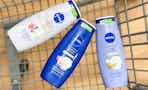 three nivea body washes in a shopping cart