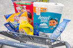 walgreens shopping cart filled with products