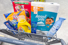 walgreens shopping cart filled with products