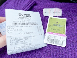 Sweater with a 49 cent price tag during the Ross clearance sale in January.