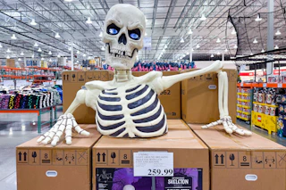 giant ground breaking skeleton display in store