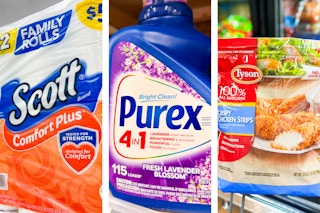 collage with scott, purex, and tyson products