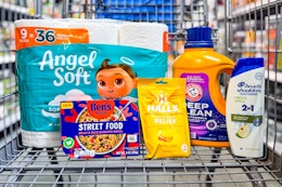 angel soft, ben's, head and shoulders, arm and hammer, halls in a shopping cart