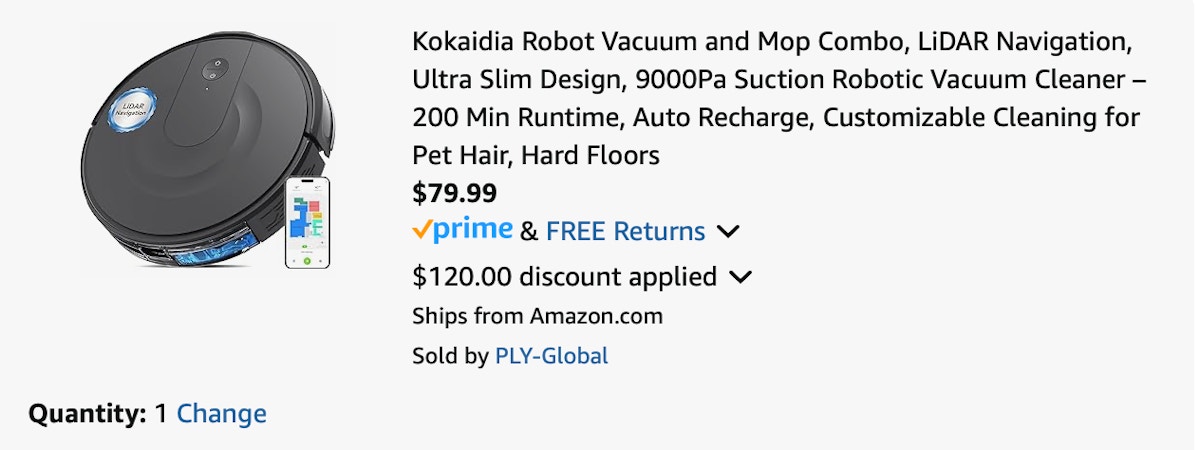 Kokaidia robo vac mop Amazon receipt