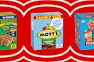 general mills snacks on red collage template: fruit snacks, granola bars, and more