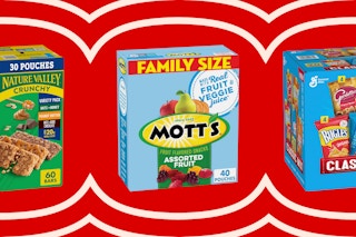 general mills snacks on red collage template: fruit snacks, granola bars, and more