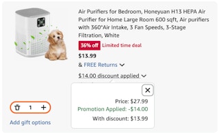 air purifier Amazon receipt
