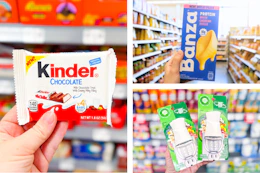 collage with kinder, air wick, and banza