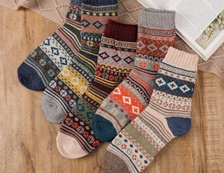 pairs of wools sock with colorful patterns