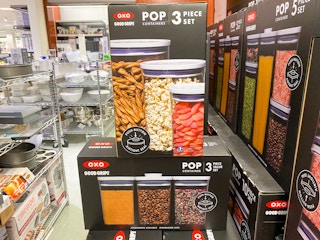 a display of oxo food storage containers stacked on top of each in macys
