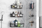 a pack of shower caddies in a shower