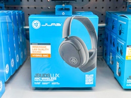 black JLab over ear headphones