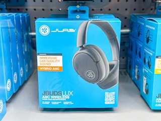 black JLab over ear headphones