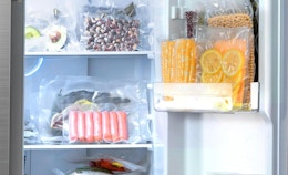 food in storage bags in a fridge 