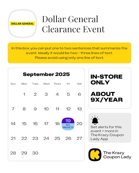 Dollar General Clearance Event predicted start date in September 2025