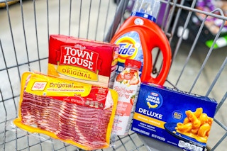 groceries in a walmart shopping cart