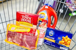 groceries in a walmart shopping cart