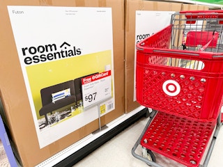 shopping cart in front of futon box at Target