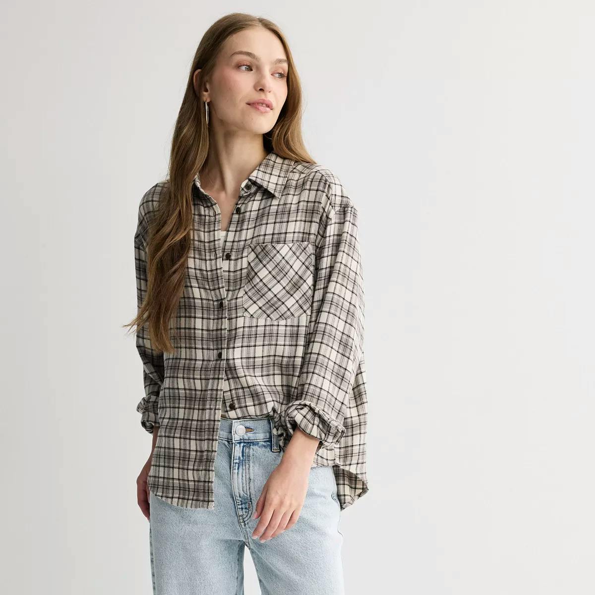 Juniors' Boyfriend Flannel Shirt