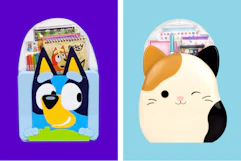 bluey and squishmallows creative caddy side by side