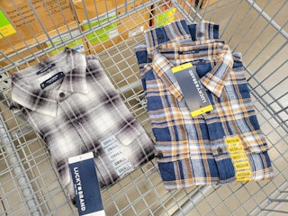 two plaid lucky brand mens shirts in a cart