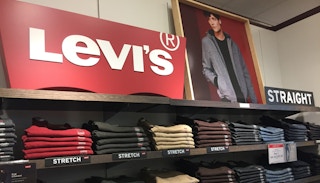Shelves in a store with Levi's jeans