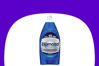 dollar general true living diamond dish liquid on purple and white background