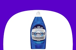dollar general true living diamond dish liquid on purple and white background