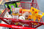 trader joes september groceries in shopping cart
